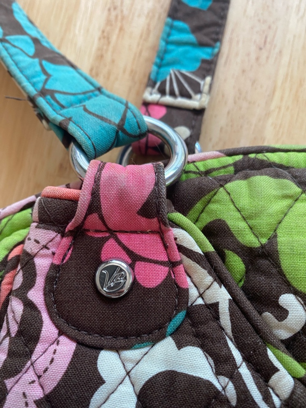 Vera Bradley Lola Quilted Floral Large Shoulder Purse in Brown and Pink - Picture 15 of 16